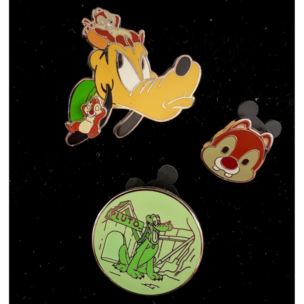 Disney Pluto Chip Dale Enamel Trading Pin Lot 3pc Cute Character Magical Mystery